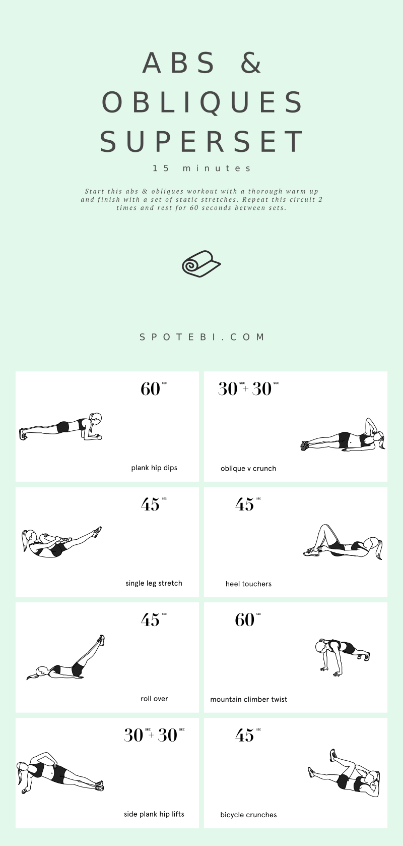 Move quickly from one exercise to the next while performing this 15-Minute Abs & Obliques Superset. Save time and get results faster! https://www.spotebi.com/workout-routines/15-minute-abs-obliques-superset/