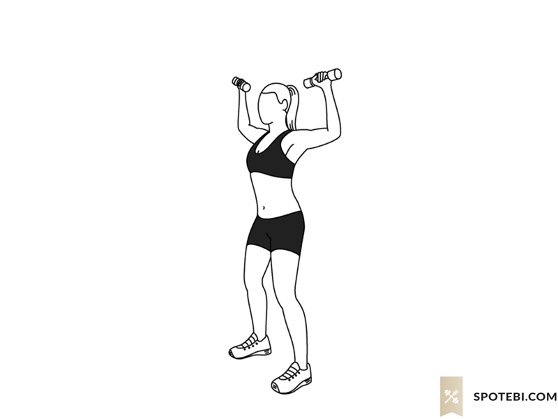 Elbow squeeze shoulder press exercise guide with instructions, demonstration, calories burned and muscles worked. Learn proper form, discover all health benefits and choose a workout. https://www.spotebi.com/exercise-guide/elbow-squeeze-shoulder-press/