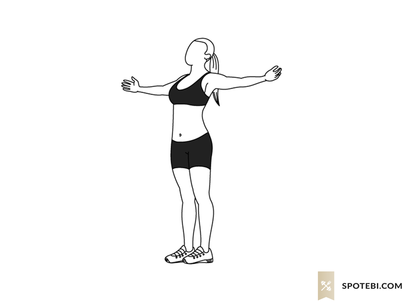 Open arm chest stretch exercise guide with instructions, demonstration, calories burned and muscles worked. Learn proper form, discover all health benefits and choose a workout. https://www.spotebi.com/exercise-guide/open-arm-chest-stretch/