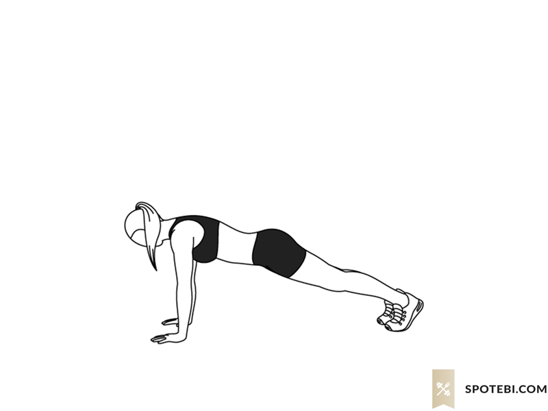 Plank kick throughs exercise guide with instructions, demonstration, calories burned and muscles worked. Learn proper form, discover all health benefits and choose a workout. https://www.spotebi.com/exercise-guide/plank-kick-throughs/