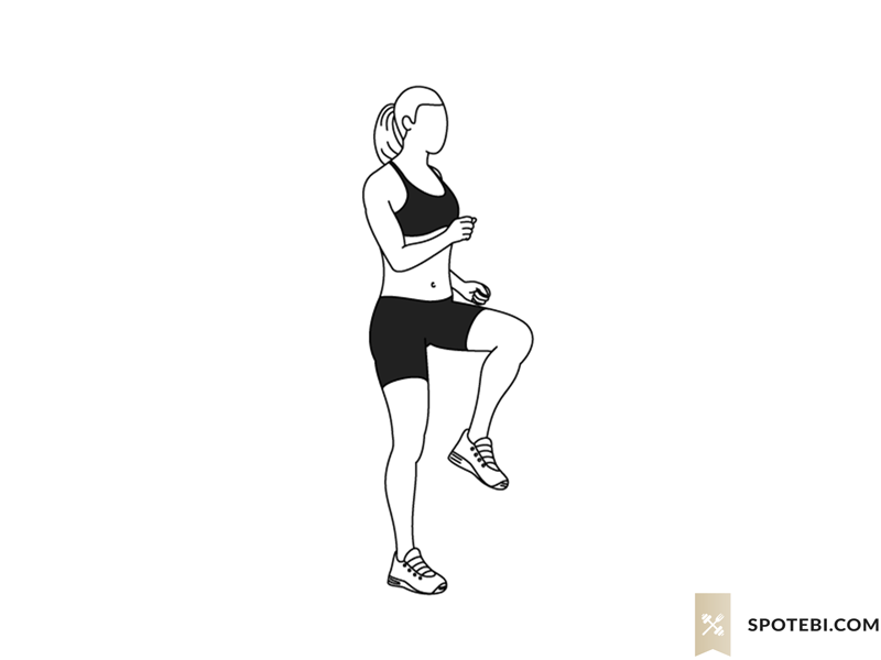 Run in place exercise guide with instructions, demonstration, calories burned and muscles worked. Learn proper form, discover all health benefits and choose a workout. https://www.spotebi.com/exercise-guide/run-in-place/