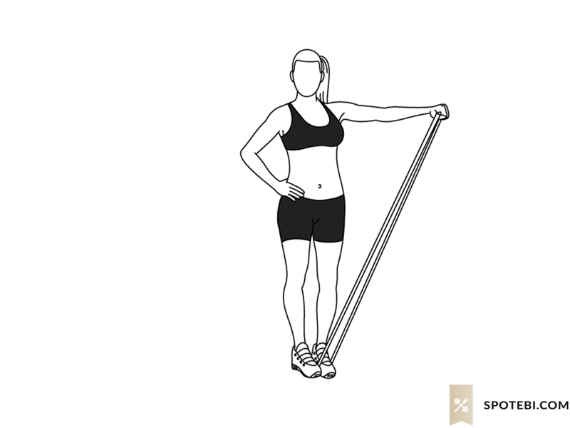 Side lunge band lateral raise exercise guide with instructions, demonstration, calories burned and muscles worked. Learn proper form, discover all health benefits and choose a workout. https://www.spotebi.com/exercise-guide/side-lunge-band-lateral-raise/