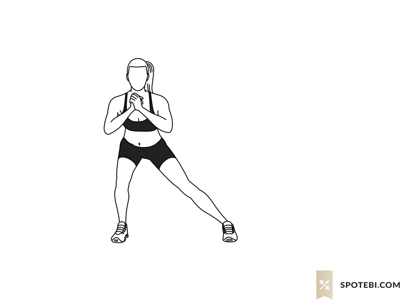 Side lunge to curtsy lunge exercise guide with instructions, demonstration, calories burned and muscles worked. Learn proper form, discover all health benefits and choose a workout. https://www.spotebi.com/exercise-guide/side-lunge-to-curtsy-lunge/