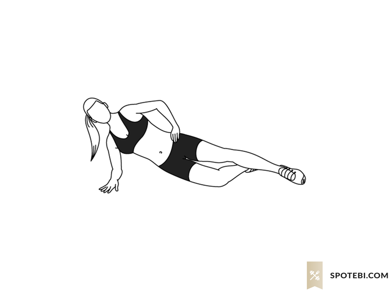Side plank hip abduction exercise guide with instructions, demonstration, calories burned and muscles worked. Learn proper form, discover all health benefits and choose a workout. https://www.spotebi.com/exercise-guide/side-plank-hip-abduction/