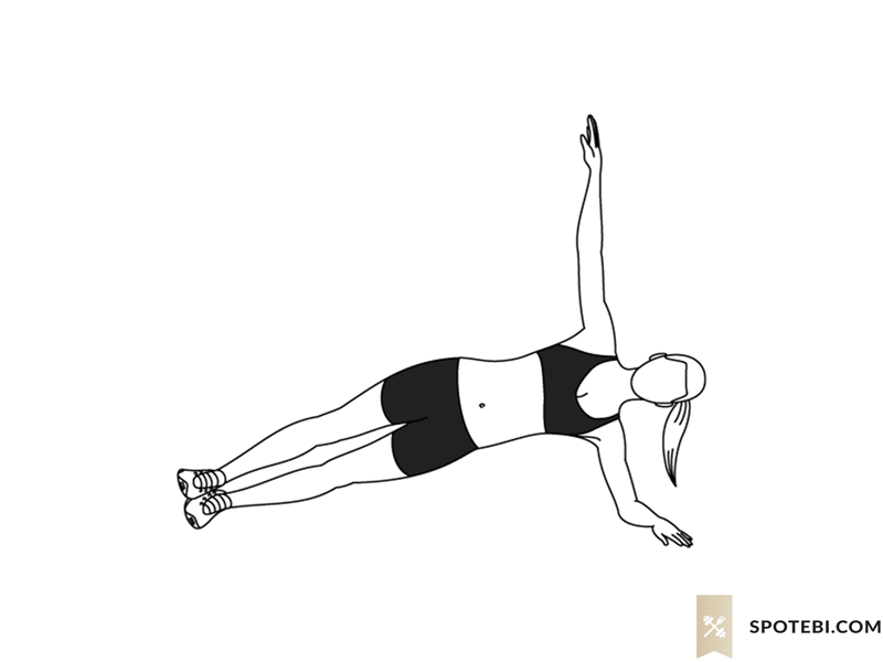 Side plank rotation exercise guide with instructions, demonstration, calories burned and muscles worked. Learn proper form, discover all health benefits and choose a workout. https://www.spotebi.com/exercise-guide/side-plank-rotation/
