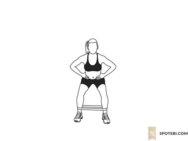 Squat band hip abduction exercise guide with instructions, demonstration, calories burned and muscles worked. Learn proper form, discover all health benefits and choose a workout. https://www.spotebi.com/exercise-guide/squat-band-hip-abduction/