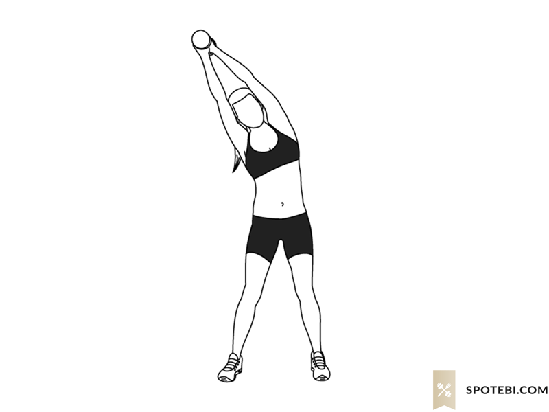 Standing side bend exercise guide with instructions, demonstration, calories burned and muscles worked. Learn proper form, discover all health benefits and choose a workout. https://www.spotebi.com/exercise-guide/standing-side-bend/