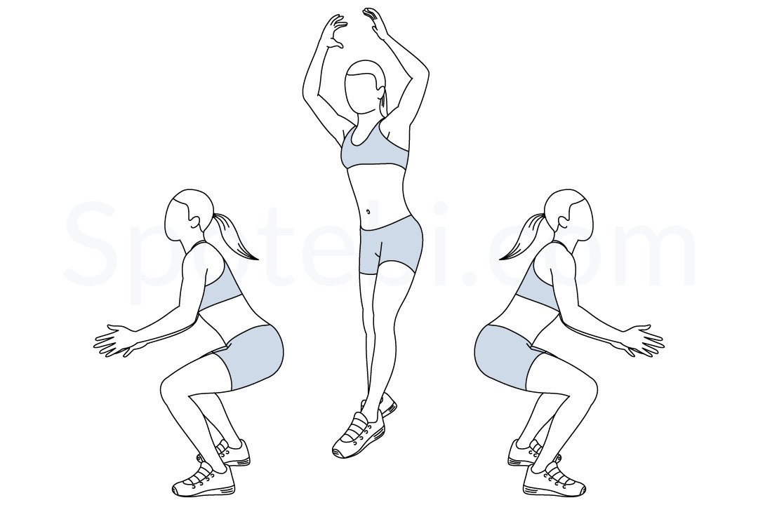180 jump squat exercise guide with instructions, demonstration, calories burned and muscles worked. Learn proper form, discover all health benefits and choose a workout. https://www.spotebi.com/exercise-guide/180-jump-squat/