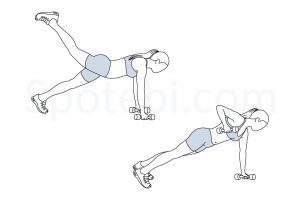 Alternating plank row leg raise exercise guide with instructions, demonstration, calories burned and muscles worked. Learn proper form, discover all health benefits and choose a workout. https://www.spotebi.com/exercise-guide/alternating-plank-row-leg-raise/