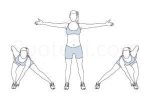Alternating side lunge touch exercise guide with instructions, demonstration, calories burned and muscles worked. Learn proper form, discover all health benefits and choose a workout. https://www.spotebi.com/exercise-guide/alternating-side-lunge-touch/