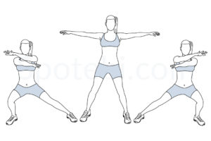 Arms cross side lunge exercise guide with instructions, demonstration, calories burned and muscles worked. Learn proper form, discover all health benefits and choose a workout. https://www.spotebi.com/exercise-guide/arms-cross-side-lunge/