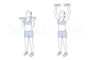 Arnold shoulder press exercise guide with instructions, demonstration, calories burned and muscles worked. Learn proper form, discover all health benefits and choose a workout. https://www.spotebi.com/exercise-guide/arnold-shoulder-press/
