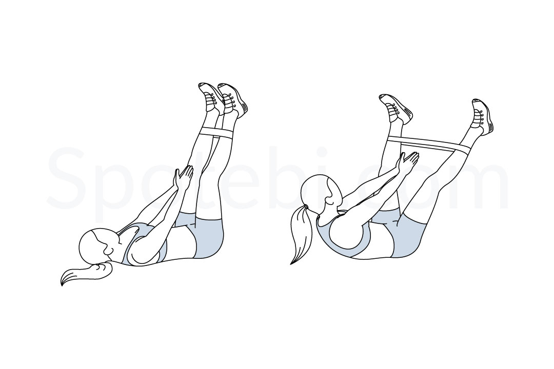 Band leg abduction crunch exercise guide with instructions, demonstration, calories burned and muscles worked. Learn proper form, discover all health benefits and choose a workout. https://www.spotebi.com/exercise-guide/band-leg-abduction-crunch/