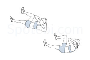 Bicycle crunches exercise guide with instructions, demonstration, calories burned and muscles worked. Learn proper form, discover all health benefits and choose a workout. https://www.spotebi.com/exercise-guide/bicycle-crunches/