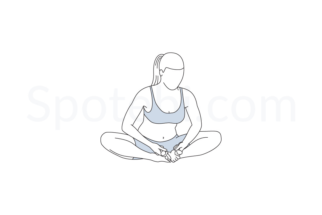 Bound angle pose (Baddha Konasana) instructions, illustration, and mindfulness practice. Learn about preparatory, complementary and follow-up poses, and discover all health benefits. https://www.spotebi.com/exercise-guide/bound-angle-pose/