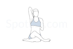 Cow face pose (Gomukhasana) instructions, illustration, and mindfulness practice. Learn about preparatory, complementary and follow-up poses, and discover all health benefits. https://www.spotebi.com/exercise-guide/cow-face-pose/