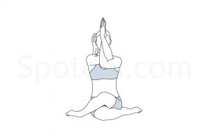Cow face pose with eagle arms (Gomukhasana Garudasana) instructions, illustration, and mindfulness practice. Learn about preparatory, complementary and follow-up poses, and discover all health benefits. https://www.spotebi.com/exercise-guide/cow-face-pose-eagle-arms/