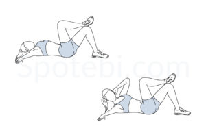 Cross crunches exercise guide with instructions, demonstration, calories burned and muscles worked. Learn proper form, discover all health benefits and choose a workout. https://www.spotebi.com/exercise-guide/cross-crunches/