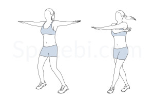Cross jacks exercise guide with instructions, demonstration, calories burned and muscles worked. Learn proper form, discover all health benefits and choose a workout. https://www.spotebi.com/exercise-guide/cross-jacks/