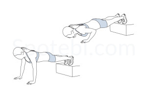 Decline push up exercise guide with instructions, demonstration, calories burned and muscles worked. Learn proper form, discover all health benefits and choose a workout. https://www.spotebi.com/exercise-guide/decline-push-up/
