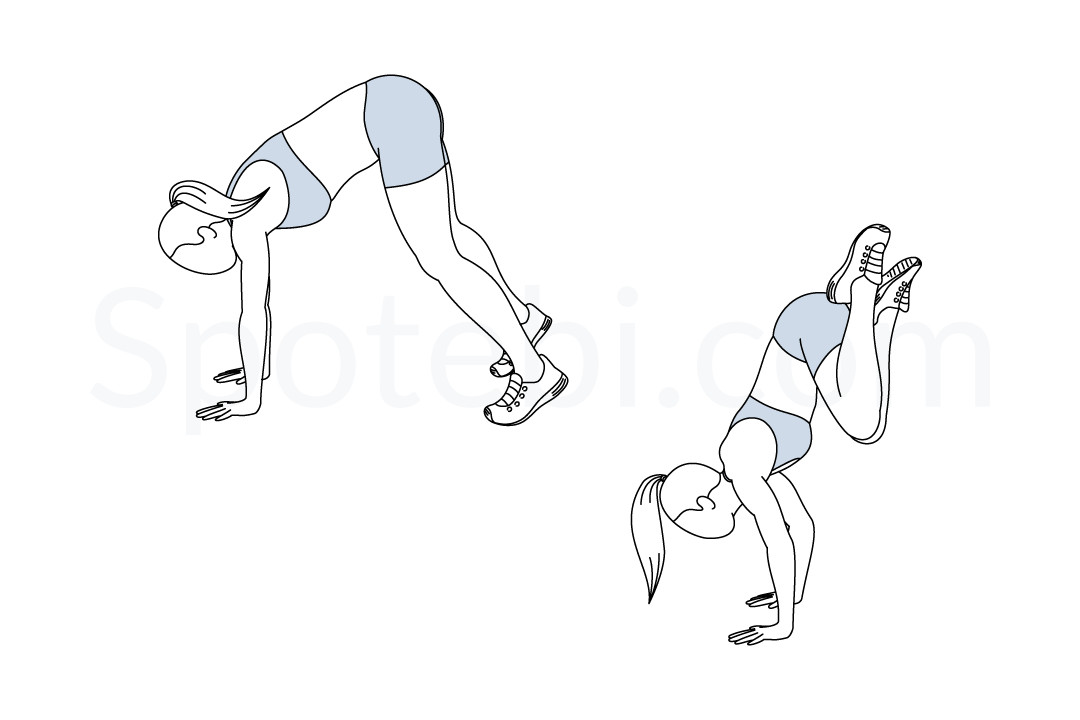 Double leg donkey kicks exercise guide with instructions, demonstration, calories burned and muscles worked. Learn proper form, discover all health benefits and choose a workout. https://www.spotebi.com/exercise-guide/double-leg-donkey-kicks/