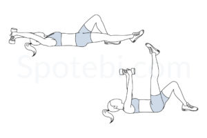 Dumbbell pullover leg raise exercise guide with instructions, demonstration, calories burned and muscles worked. Learn proper form, discover all health benefits and choose a workout. https://www.spotebi.com/exercise-guide/dumbbell-pullover-leg-raise/