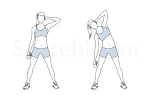Dumbbell side bend exercise guide with instructions, demonstration, calories burned and muscles worked. Learn proper form, discover all health benefits and choose a workout. https://www.spotebi.com/exercise-guide/dumbbell-side-bend/