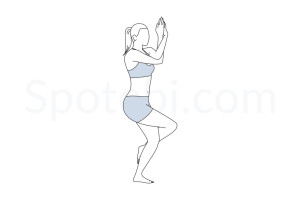 Eagle pose (Garudasana) instructions, illustration and mindfulness practice. Learn about preparatory, complementary and follow-up poses, and discover all health benefits. https://www.spotebi.com/exercise-guide/eagle-pose/