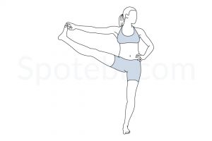 Extended hand to big toe pose (Utthita Hasta Padangusthasana) instructions, illustration, and mindfulness practice. Learn about preparatory, complementary and follow-up poses, and discover all health benefits. https://www.spotebi.com/exercise-guide/extended-hand-to-big-toe-pose/