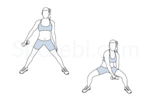 Figure 8 squat exercise guide with instructions, demonstration, calories burned and muscles worked. Learn proper form, discover all health benefits and choose a workout. https://www.spotebi.com/exercise-guide/figure-8-squat/