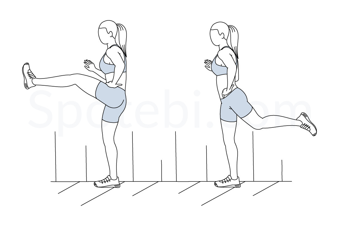 Forward leg swings exercise guide with instructions, demonstration, calories burned and muscles worked. Learn proper form, discover all health benefits and choose a workout. https://www.spotebi.com/exercise-guide/forward-leg-swings/