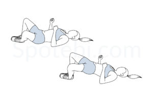Frog bridge exercise guide with instructions, demonstration, calories burned and muscles worked. Learn proper form, discover all health benefits and choose a workout. https://www.spotebi.com/exercise-guide/frog-bridge/