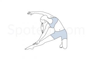 Gate pose (Parighasana) instructions, illustration, and mindfulness practice. Learn about preparatory, complementary and follow-up poses, and discover all health benefits. https://www.spotebi.com/exercise-guide/gate-pose/