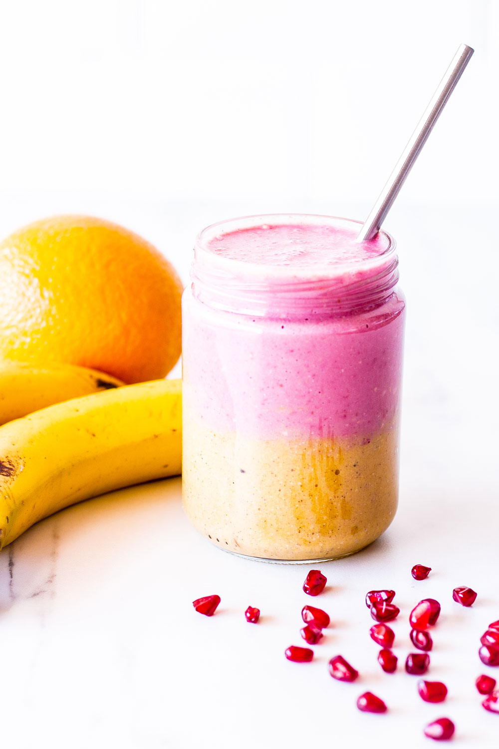 This Ginger & Pomegranate Immunity Booster Smoothie is a beautiful and healthy breakfast recipe that can help give your immune system a boost, especially during flu season. https://www.spotebi.com/recipes/ginger-pomegranate-immunity-booster-smoothie/