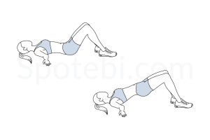 Glute bridge exercise guide with instructions, demonstration, calories burned and muscles worked. Learn proper form, discover all health benefits and choose a workout. https://www.spotebi.com/exercise-guide/glute-bridge/