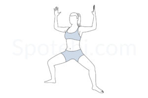 Goddess pose (Utkata Konasana) instructions, illustration, and mindfulness practice. Learn about preparatory, complementary and follow-up poses, and discover all health benefits. https://www.spotebi.com/exercise-guide/goddess-pose/