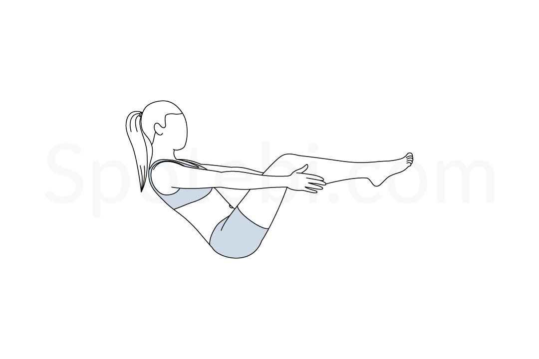 Half boat pose (Ardha Navasana) instructions, illustration, and mindfulness practice. Learn about preparatory, complementary and follow-up poses, and discover all health benefits. https://www.spotebi.com/exercise-guide/half-boat-pose/