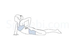Half frog pose (Ardha Bhekasana) instructions, illustration, and mindfulness practice. Learn about preparatory, complementary and follow-up poses, and discover all health benefits. https://www.spotebi.com/exercise-guide/half-frog-pose/