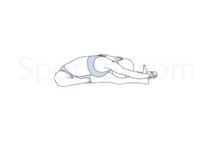 Head to knee forward bend pose (Janu Sirsasana) instructions, illustration, and mindfulness practice. Learn about preparatory, complementary and follow-up poses, and discover all health benefits. https://www.spotebi.com/exercise-guide/head-to-knee-forward-bend-pose/