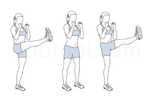 High kicks exercise guide with instructions, demonstration, calories burned and muscles worked. Learn proper form, discover all health benefits and choose a workout. https://www.spotebi.com/exercise-guide/high-kicks/