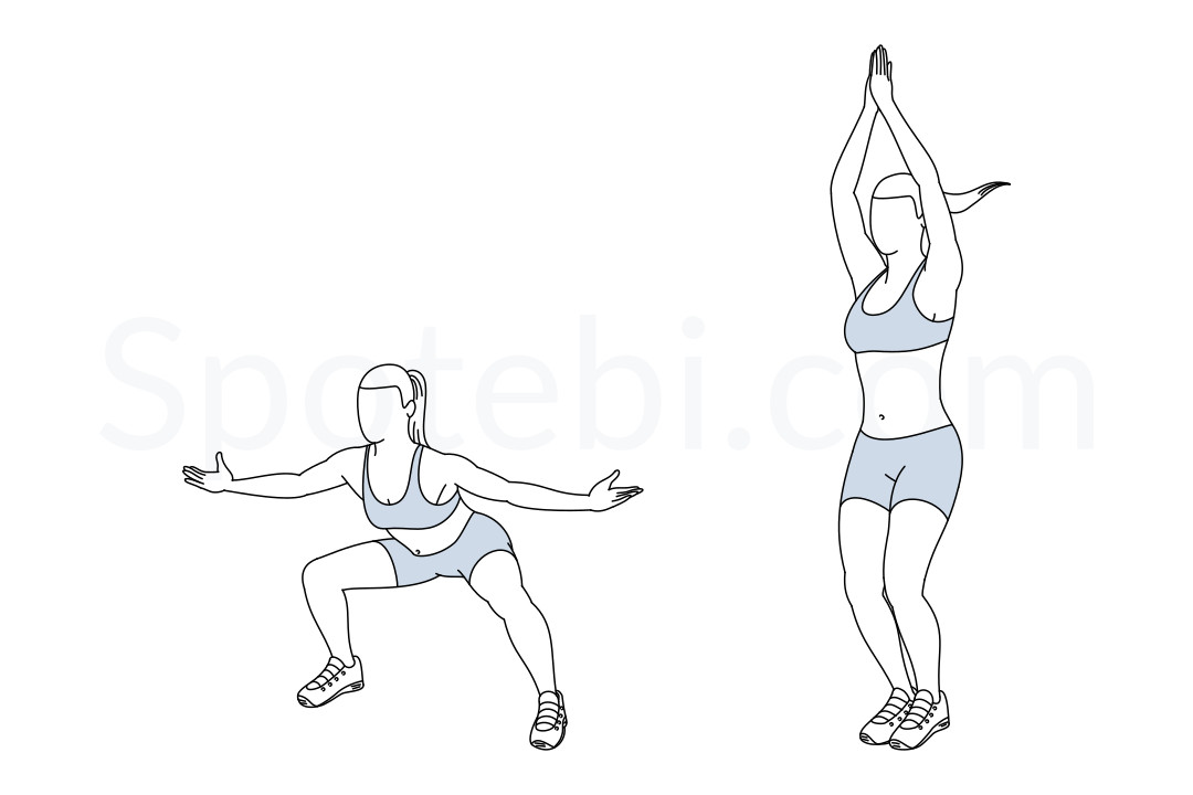 In and out jacks exercise guide with instructions, demonstration, calories burned and muscles worked. Learn proper form, discover all health benefits and choose a workout. https://www.spotebi.com/exercise-guide/in-and-out-jacks/