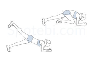 Knee to elbow kickback exercise guide with instructions, demonstration, calories burned and muscles worked. Learn proper form, discover all health benefits and choose a workout. https://www.spotebi.com/exercise-guide/knee-to-elbow-kickback/