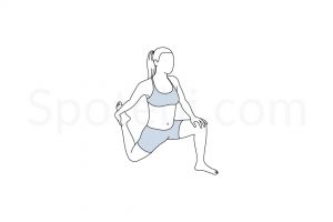 Low lunge quad stretch pose (Anjaneyasana) instructions, illustration, and mindfulness practice. Learn about preparatory, complementary and follow-up poses, and discover all health benefits. https://www.spotebi.com/exercise-guide/low-lunge-quad-stretch-pose/
