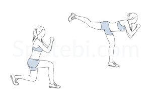 Lunge back kick exercise guide with instructions, demonstration, calories burned and muscles worked. Learn proper form, discover all health benefits and choose a workout. https://www.spotebi.com/exercise-guide/lunge-back-kick/