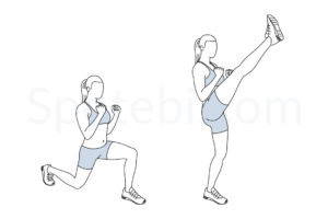 Lunge kicks exercise guide with instructions, demonstration, calories burned and muscles worked. Learn proper form, discover all health benefits and choose a workout. https://www.spotebi.com/exercise-guide/lunge-kicks/
