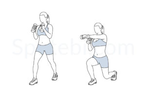 Lunge punch exercise guide with instructions, demonstration, calories burned and muscles worked. Learn proper form, discover all health benefits and choose a workout. https://www.spotebi.com/exercise-guide/lunge-punch/