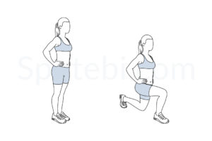 Lunges exercise guide with instructions, demonstration, calories burned and muscles worked. Learn proper form, discover all health benefits and choose a workout. https://www.spotebi.com/exercise-guide/lunges/