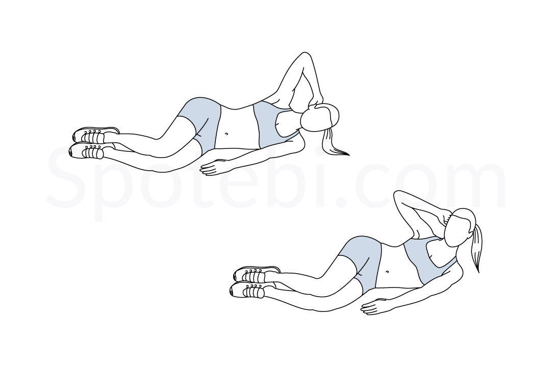 Lying side crunch exercise guide with instructions, demonstration, calories burned and muscles worked. Learn proper form, discover all health benefits and choose a workout. https://www.spotebi.com/exercise-guide/lying-side-crunch/