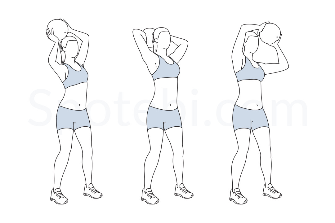 Medicine ball overhead circles exercise guide with instructions, demonstration, calories burned and muscles worked. Learn proper form, discover all health benefits and choose a workout. https://www.spotebi.com/exercise-guide/medicine-ball-overhead-circles/