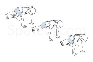 Mountain climber twist exercise guide with instructions, demonstration, calories burned and muscles worked. Learn proper form, discover all health benefits and choose a workout. https://www.spotebi.com/exercise-guide/mountain-climber-twist/